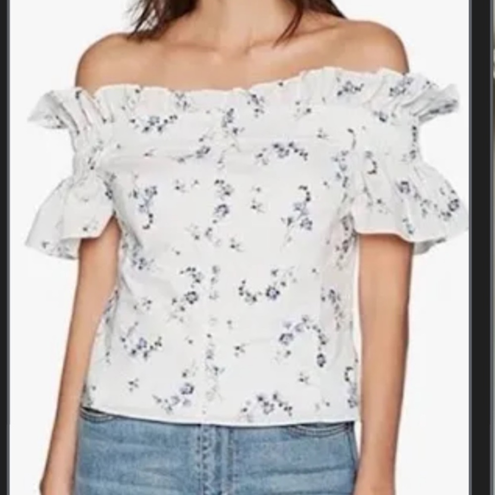 Rebecca Taylor Off Shoulder Francine Ruffle
Blouse Floral White size 4